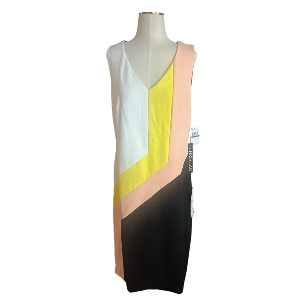 Christian Siriano Colorblock Sheath Dress NWT Black White Yellow Peach XXL - Picture 2 of 8